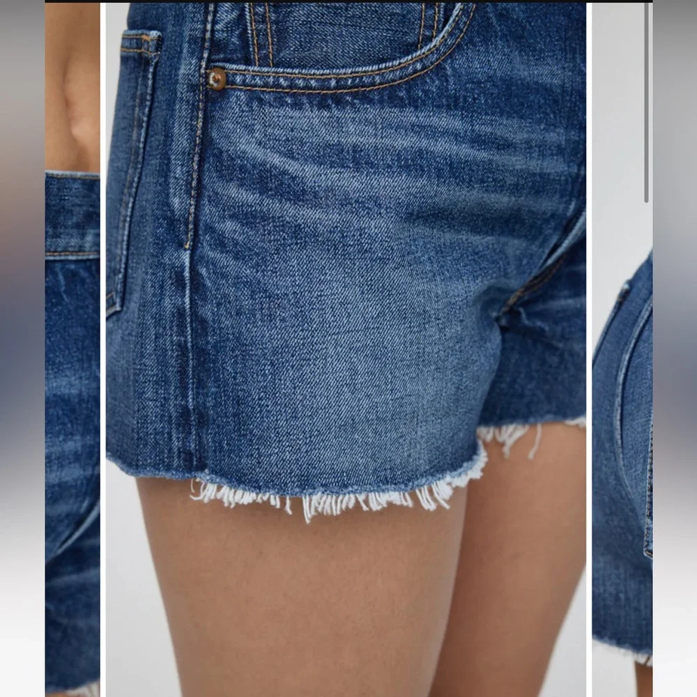 Moussy Vintage Dark Blue Wilson 100% Cotton Denim Frayed Hem Shorts NWT Size 30 - Picture 7 of 13